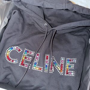 Celine Black Hoodie with Swarovski Logo